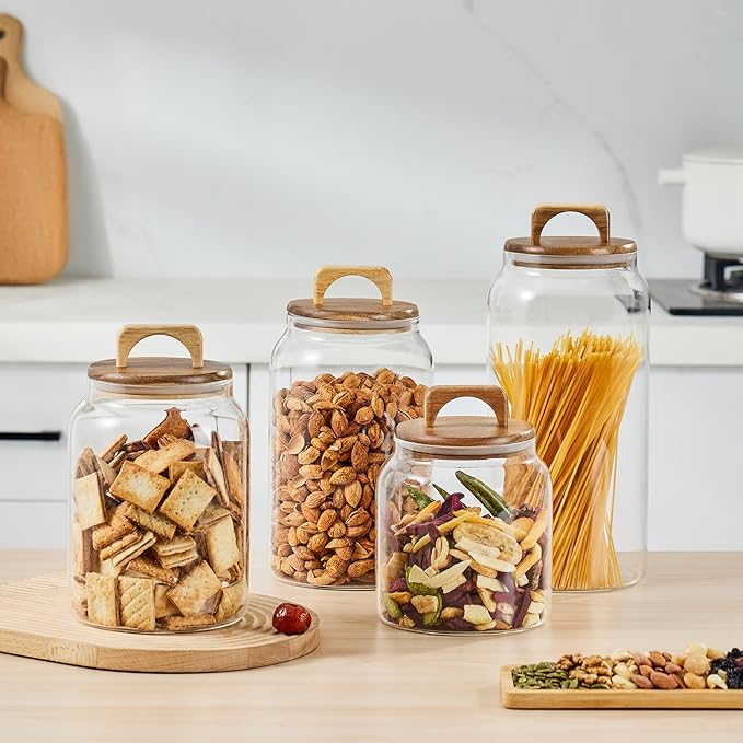 Sweejar Glass Jars for Laundry Room Organization, 90 ounce Laundry Pods Container, Glass Food Storage Jars with Airtight Lid, 1 Pack, Press Lid