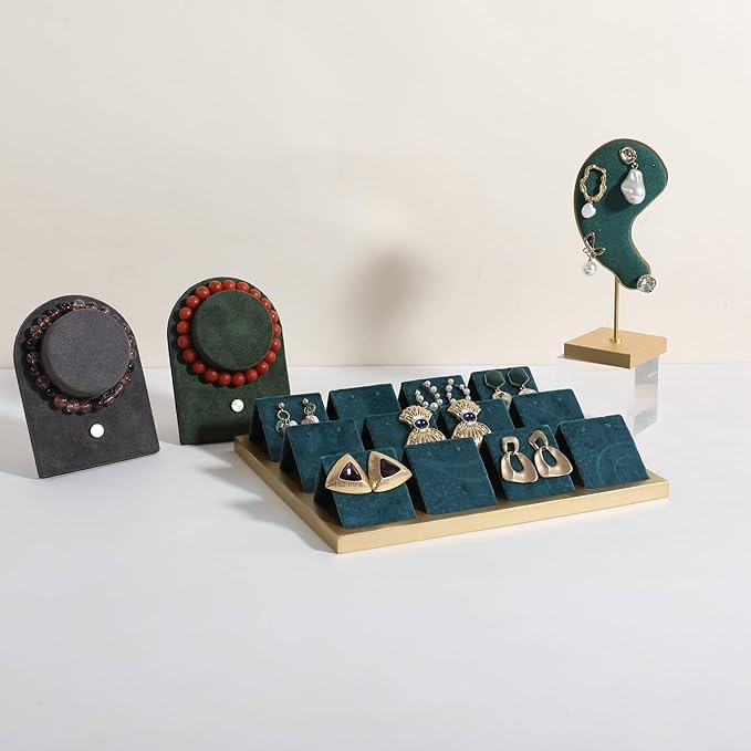 GemeShou Golden coated earring display stand for selling, velvet stud earring holder for jewelry display, Jewlery earring storage organizer tray, studs holder jewelry organizer【Earring holder-Blue】