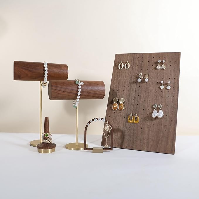 GemeShou Walnut earring display stand for selling, jewelry studs storage organizer for show, earring holder board with 204 holes【Earring board】
