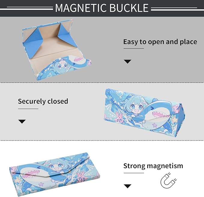 Foldable Glasses Case, Magnetic PU Leahter Sunglasses Case, Cute Hard Shell Folding Eyeglass Cases for Women Kids