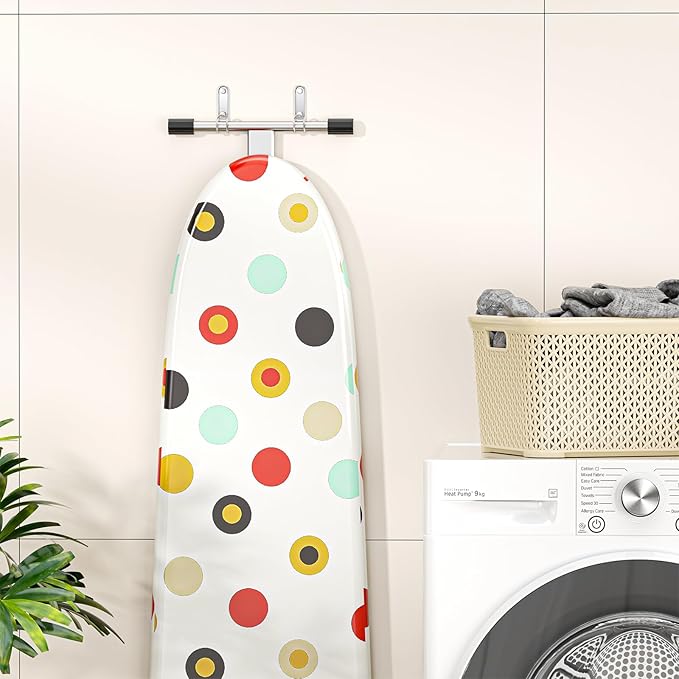 Ironing Board Hanger Wall Mount, Ironing Board Holder for T or Y Leg, Iron Board Holder Stainless Steel, Iron Board Hanger for Laundry Room, Iron Boards Hook for Wall