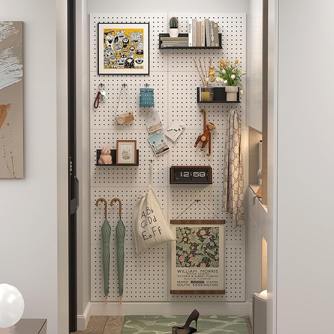 Metal Pegboard,4Pcs Peg Board Panels(12x16 inch) Wall Organizer,White Pegboard Panels Garage Tool Organizer with Screw for Entryway,Craft Room,Workbench