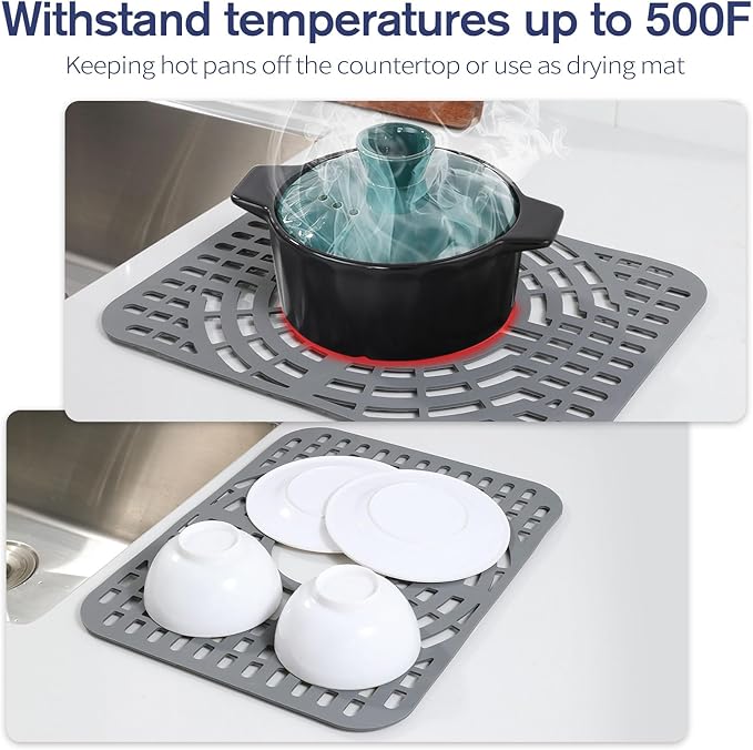 Silicone Sink Protector for Kitchen Sink 12“x16" – Flexible Sink Mat, Heat Resistant Grid, Non-Slip Rack, Easy to Clean Dishwasher Safe – Fits Farmhouse, Single & Double Bowl Sinks