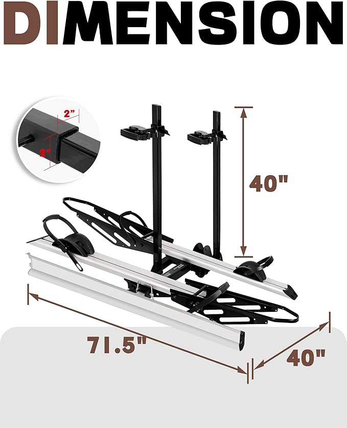 RokRack One Foldable 2-Ebike Rack with Ramp, 200 lbs Capacity, Hitch Mount Electric Bike Rack, Fits up to 5" Fat Tire Width and 50" Wheelbase, Ebike Carrier Rack for 2" Receiver for Cars SUVs Vans RVs