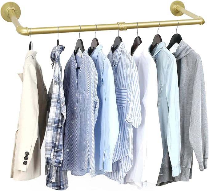 36 inch Gold Industrial Pipe Clothes Rack,Pipe Garment Rack Hanging Rod Bar for Closet Storage,Laundry Room Up to Max Load 135lbs