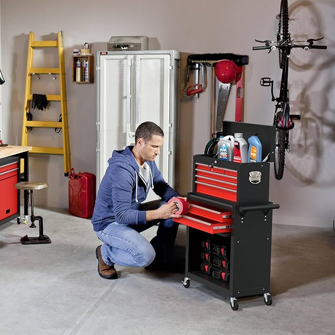 8-Drawer Heavy Duty Tool Chest with Wheels - Industrial Rolling Tool Box, Lockable Drawers & Smooth Glide System for Mechanics, Garage, Auto Repair Shop(BlackRed)