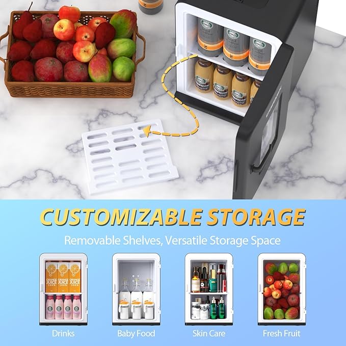 Mini Fridge for Bedroom, 15 Litre/21 Cans Portable Mini Refrigerator with AC/DC Power for Office, Dorm and Car, Thermoelectric Electric Cooler & Warmer Skincare Fridge for Drinks, Food, Cosmetics