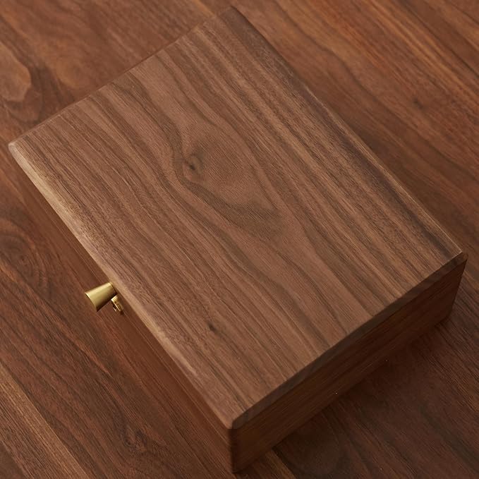 Solid Black Walnut Wood Jewelry Box With Velvet Lining,Personalized Ring and Necklace Box for Women and Girls,Brass Lock and Handle (With lock)