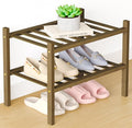 Smiry Bamboo Shoe Rack for Closet, 2 Tier Small Wooden Stackable Shoe Organizer, Free Standing Shoes Storage Shelf for Entryway, Front Door Entrance, Walnut