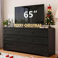 Dresser for Bedroom with 9 Drawers, 63" Large Modern Dressers & Chest of Drawers with Curved Profile Design, Wood Closet Clothes Storage Long Dressers Organizer for Bedroom Living Room Hallway, Black