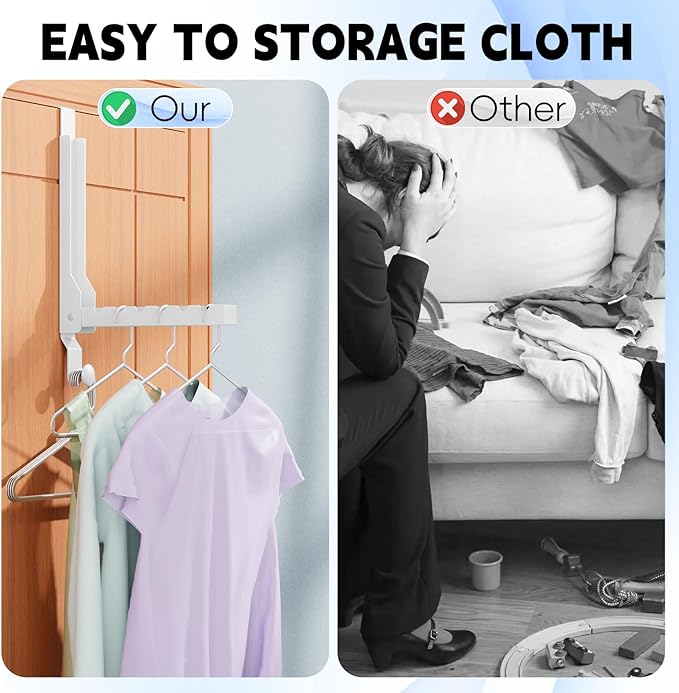 BAKON Over The Door Hanger Folding Clothes Drying Rack, Folding Hanging Coat Rack for Indoor Laundry Room Compact Small Space Foldable Portable Clothing Hanger Hook Collapsible (Wihte-2(Upgraded))