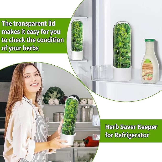 Cilantro Container for Fridge, Herb Saver for Refrigerator - Fresh Herb Keeper for Cilantro, Basil, Asparagus, Parsley, Keeps Greens Vegetables for 2-3 Weeks