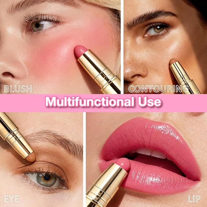 evpct 2In1 Blush Contour Multiuse Makeup Stick, Rose & Warm Nude Brown Creamy Butter Blush Bronzer Contour Contouring Stick for Cheeks Lip Eyes Faces, Ultra-Creamy Radiant Finish, Vegan & Cruelty-Free