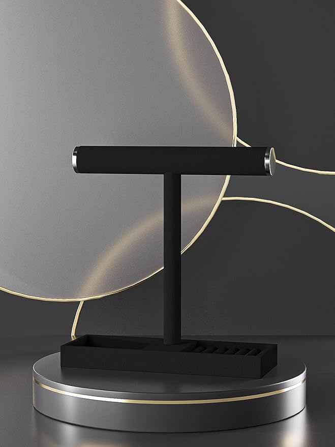 Bracelet and Necklace Holder,Velvet Jewelry Necklace Display Organizer Stand,bracelet Holder for Selling,Bracelet and Necklace Storage Tree (Style 1（Black+ Metal lid）)