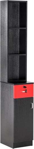 BarberPub Locking Wall Mount Hair Styling Barber Station Drawer Storage Beauty Salon Spa Equipment for Barber Salon 3036-1 (Black&Red)