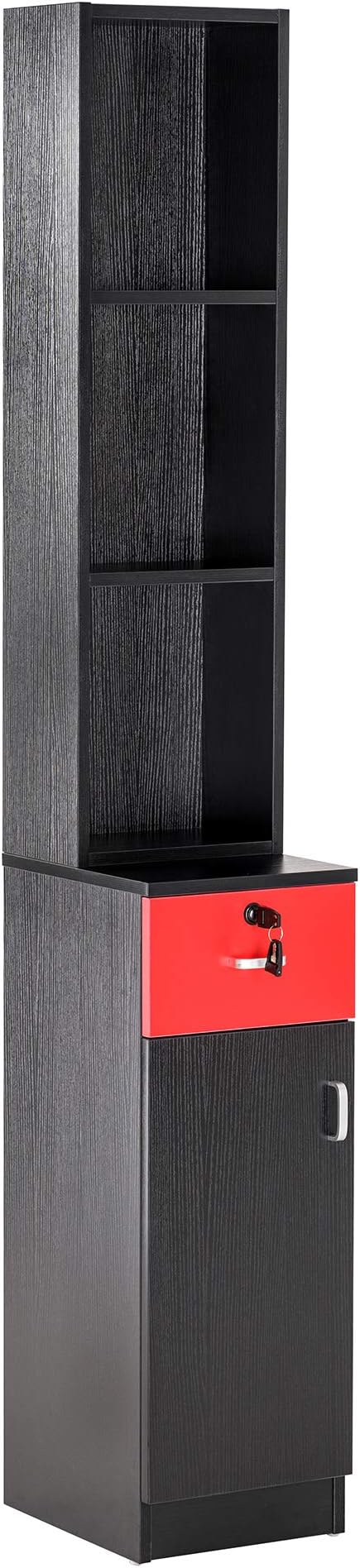 BarberPub Locking Wall Mount Hair Styling Barber Station Drawer Storage Beauty Salon Spa Equipment for Barber Salon 3036-1 (Black&Red)