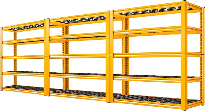 REIBII Garage Shelving Load 3000LBS, 5-Tier Storage Shelves, Adjustable Heavy Duty Metal Shelving Unit for Pantry, Basement, Warehouse, 72" H x 36" W x 16" D H, 3PC