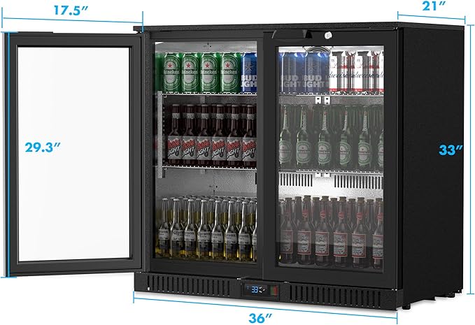 Coolski Back Bar Cooler Commercial Undercounter Refrigerator with 2 Glass Door, Bar Beverage Refrigerator for Beer Soda Wine 7.0 Cu.Ft. Capacity LED Lighting ETL NSF Approved, Black