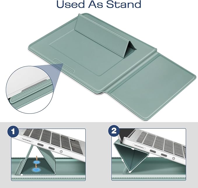 Fintie Sleeve Case for MacBook Air 13.6 A3240 A3113 A2681, Pro 14 A3434 A3401 A3185 A3112 A2992 A2918 A2779 A2442, MacBook Pro/Air 13 - PU Leather Slim Bag Cover with Stand Feature, Green
