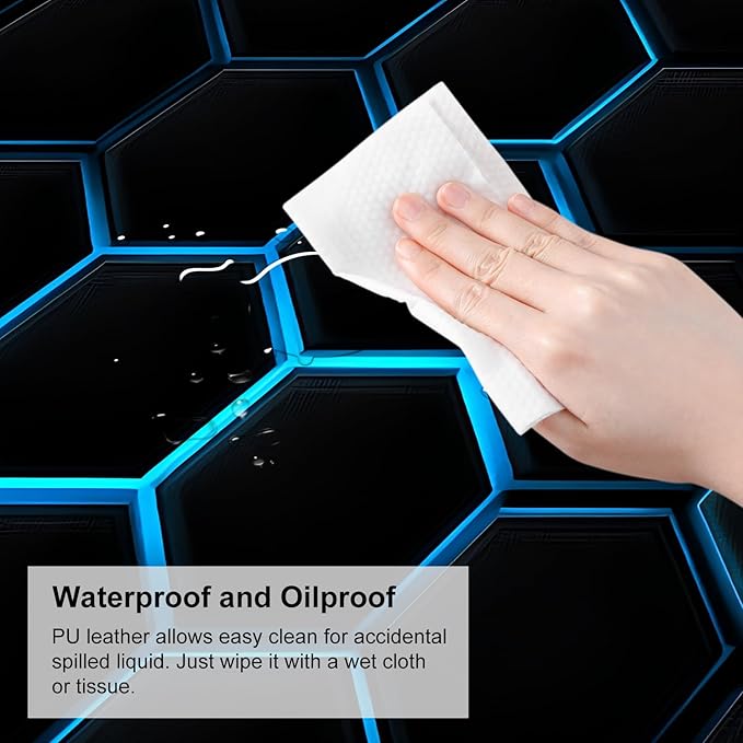 Gaming Mouse Pad – Large Extended Desk Mat 31.5 x 11.8 in– Futuristic Black Honeycomb Design with Blue Glow, Non-Slip Base, Waterproof Surface, Keyboard & Mouse Pad for Gaming or Office