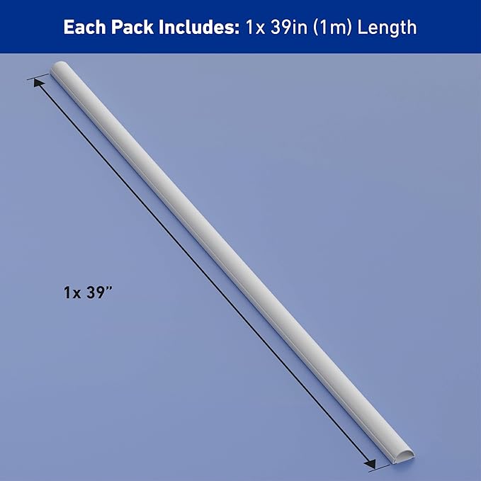 D-Line Cable Raceway On-Wall Cord Cover | 1D3015W | Surface Mount Electrical Channel to Hide and Conceal Cords, Cables, and Wires | White, Paintable