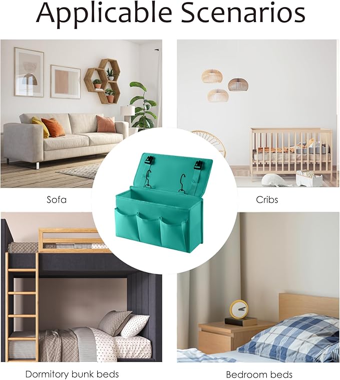 Bedside Caddy Bedside Storage Organizer,Bed Caddy With Thickened Material Suitable for Homes, Dormitories, Hospitals, Cribs, RVs，Great for Magazines,Books,Remote, Phone (Green)