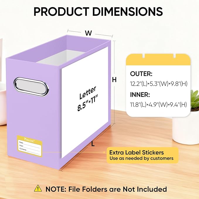 BALEINE File Organizer Box, Cardboard File Folder Organizer with Handle for Letter Size, Portable Collapsible Hanging Filing Box for Home Office Document Storage (4 Pack, Lavender)