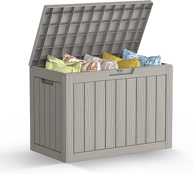 Mars Villa 45 Gallon Outdoor Storage Box, Resin Deck Box Waterproof, Storage Chest for Outside Patio Furniture Cushions, Pool Supplies, Garden Tools, UV Resistant and Weatherproof, Greige