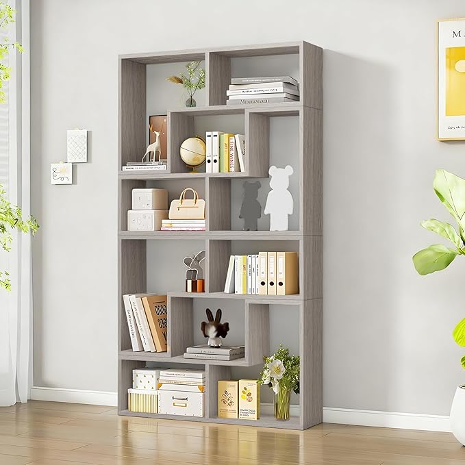 Expandable Bookcase with Adjustable Width,Wooden Room Divider Bookshelf,Standing Display Storage Organizer for Living Room,Study Room or Home Office