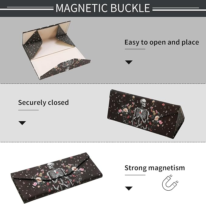 Foldable Glasses Case, Magnetic PU Leahter Sunglasses Case, Cute Hard Shell Folding Eyeglass Cases for Women Kids