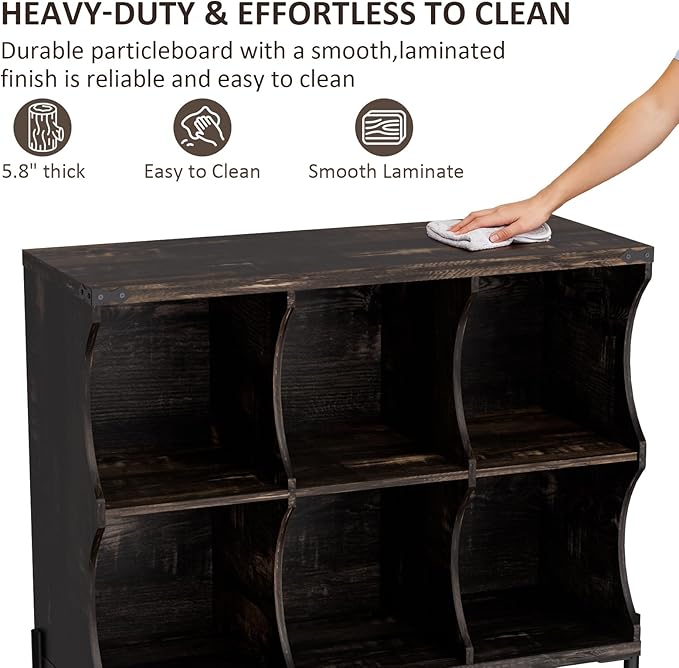 6 Cube Storage Shelf Organizer, Low Book Shelf Bookcase Entryway Table, Wood Closet Storage Display Cabinet TV Stand for Living Room, Office,Bedroom, Dorm, Dark Brown with Dark Brown Top