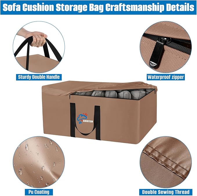 SIRUITON 69”L x 29.5”W x 21.6”H Outdoor Cushion Storage Bag,Patio Furniture Cushion Storage Bag,Heavy Duty 600D Oxford Garden Cushion Storage Covers, Waterproof Christmas Tree Storage Bags.