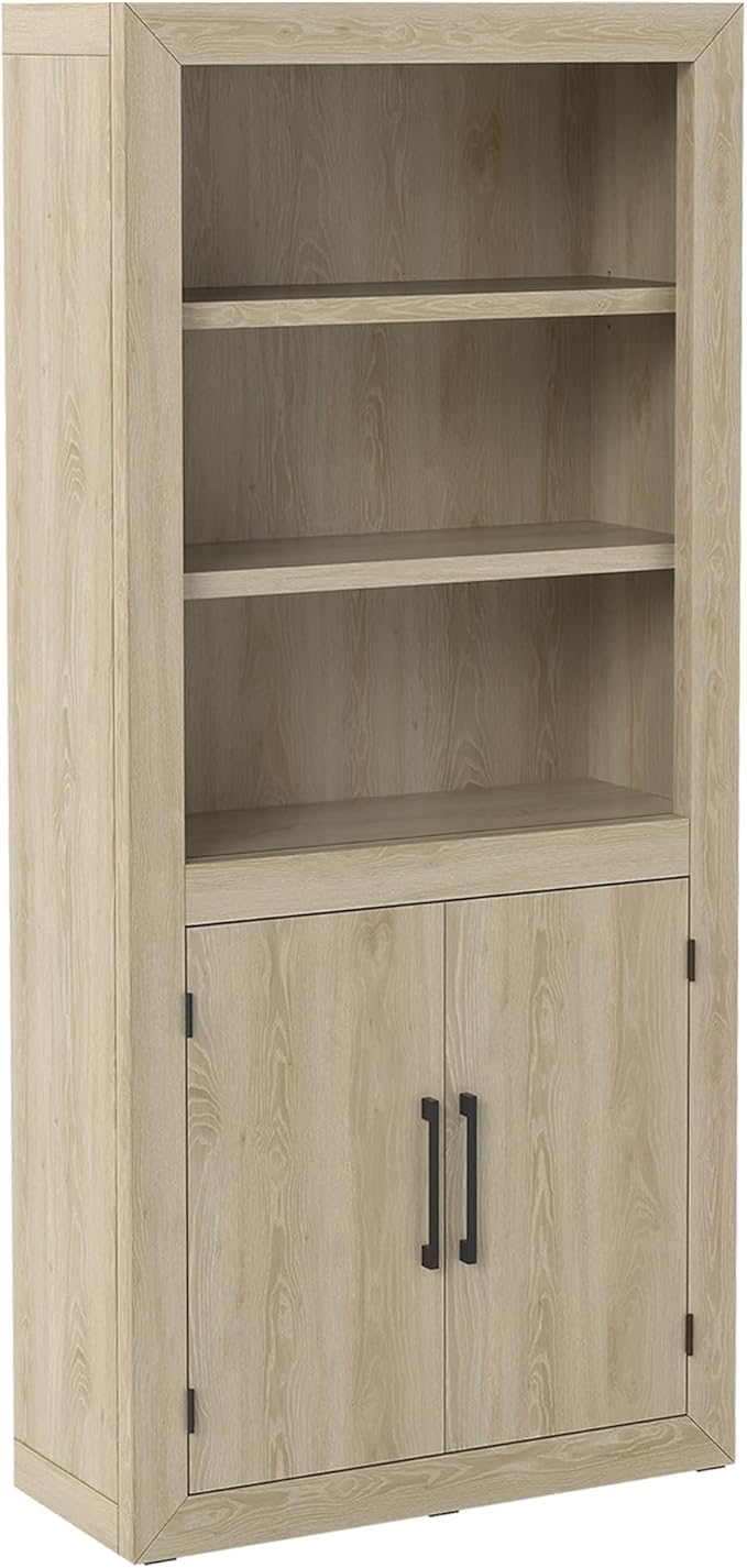 Standard Bookcase with Doors, Bookshelves Floor Standing 5 Tier Adjustable Shelves Organizer and Storage, Solid Bookshelf for Home Office, Living Room, Bed Room