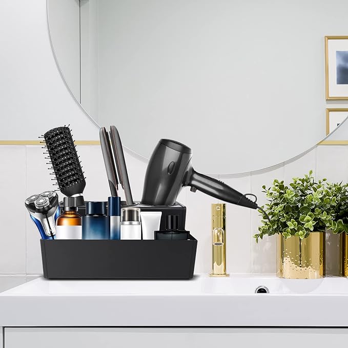 Hair Tool Holder Stainless: Wall Mounted Organizer for Bathroom & Salon - Heat Resistant Tool Storage for Homemakers & Stylists - Large Capacity Modern Black Design