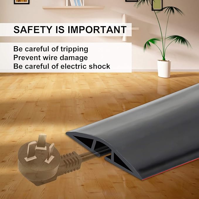 20Ft Floor Cord Cover Silicone Cable Protector Easy to Install Wire Organizer and Hider for Home, Office, Garage (Black-2PCS 10Ft, Total 20Ft)