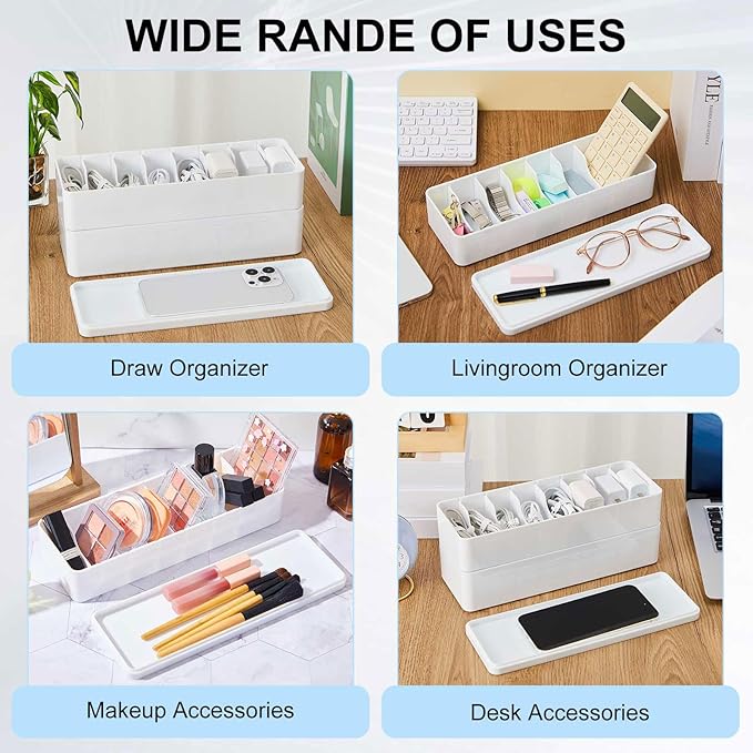 Tatuo 1 Pcs Cable Organizer Box with Wire Ties, Plastic Cord Storage Box with Lid, Electronics Organizer for Home Office Desk Organizers and Accessories (White)