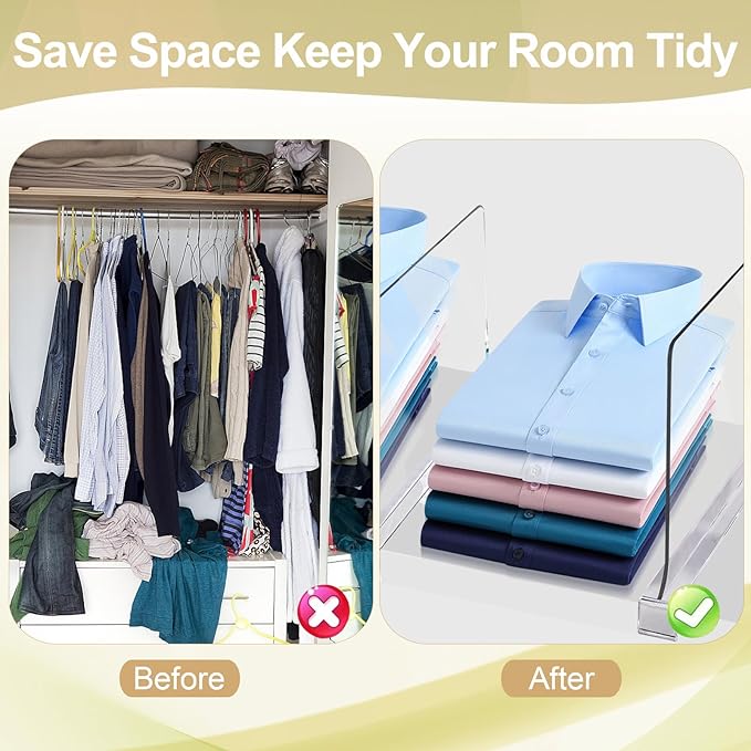 Acrylic Shelf Dividers for Closet Organization, Closet Shelf Organizer for Bedroom, Closet Dividers for Shelves Clear Clothing Divider Shelf(Clear,10 Pack)