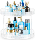 360° Clear Rotating Storage Tray, 2 Tier Lazy Susan Bathroom Countertop Organizer, Cosmetics and Perfume Organizer, Spinning Storage Tray Vanity Organizer Shelf for Bathroom Cabinet, Kitchen(Medium)