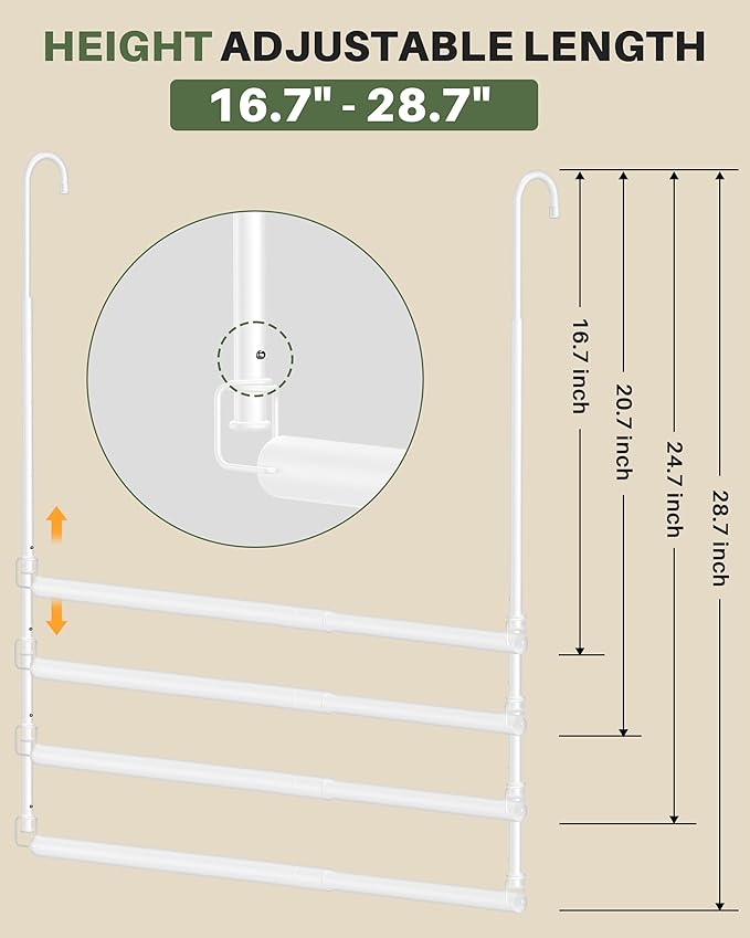 Hanging Closet Rod, Adjustable Height & Width Closet Rods for Hanging Clothes-Closet Extender Hanging Rod Space-Maximizing Design Suitable for Hanging and Drying Clothes, White