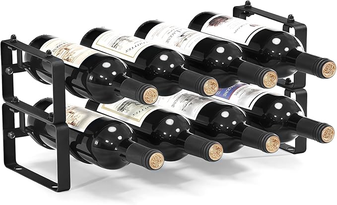 Stackable Wine Rack Countertop, Sturdy Wine Bottle Holder Freestanding for Cabinet, 2 Tier Small Tabletop Wine Holder Stand for Pantry Bar, Wire Wine Bottle Rack Metal Wine Storage Organizers
