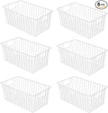 16inch Farmhouse Freezer Wire Baskets Organizer Storage Bins Large Organizer Baskets with Handles for Storage, Office, Kitchen, Pantry, Cabinet, Closets - Set of 6 (White 6)