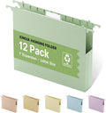 Wheat Straw Plastic Hanging File Folder Letter Size,Heavy Duty 1 Inch Expansion,12 Pack Extra Capacity Hang Folders for Filing Cabinet,Reinforced File Pockets Folder with Tabs(Morandi Green)