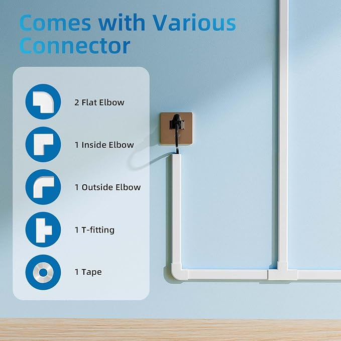 Yecaye 142in Wall Cord Hider for 2-3 Cords, On-Wall Cord Cover Channel, Cable Concealer, Cable Cover Cords Management for Home Office, W0.94in H0.47in, White