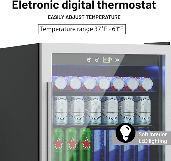 Compact 145 Can/4.5 Cu.Ft Mini Fridge For Soda, Beer Or Wine, Portable Small Beverage Refrigerator With Digital Display&Removable Shelves &Reversible Glass Front Door For Office, Dorm, Bar