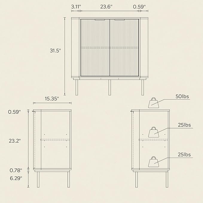 Modern Corner Cabinet, Fluted Small Floor Storage Cabinet with Adjustable Shelf, Freestanding Narrow Organizer for Living Room Kitchen, Natural Oak