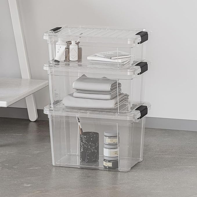 Superio Storage Bins with Lids- 6 Pack, 21 Qt Clear Boxes for Organizing, Stackable Plastic Containers- BPA Free, Non-Toxic, Odor Free, Organizer for Home, Office, Dorm