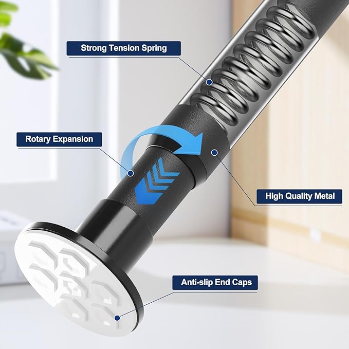 No Drilling Closet Rod, 27.5-63 Inches Hanging Closet Rod for Clothes, Closet Bar & Pole Heavy-duty, Closet Rods for Hanging Clothes For Closet Wardrobes Bathroom Laundry RV Curtains,Black