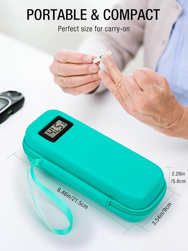 Insulin Cooler Travel Case TSA Approved, Temperature Display Insulin TravelCase, Portable Insulin Pen Cooler Travel Case for Insulin Ice Pack, Travel Diabetic Supplies (Green)