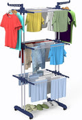 Bigzzia Clothes Drying Rack, 67.7 Inch Laundry Drying Rack with Foldable Base, 4 Tier Stainless Steel Drying Rack Clothing, Movable Laundry Rack for Indoor Outdoor-Blue