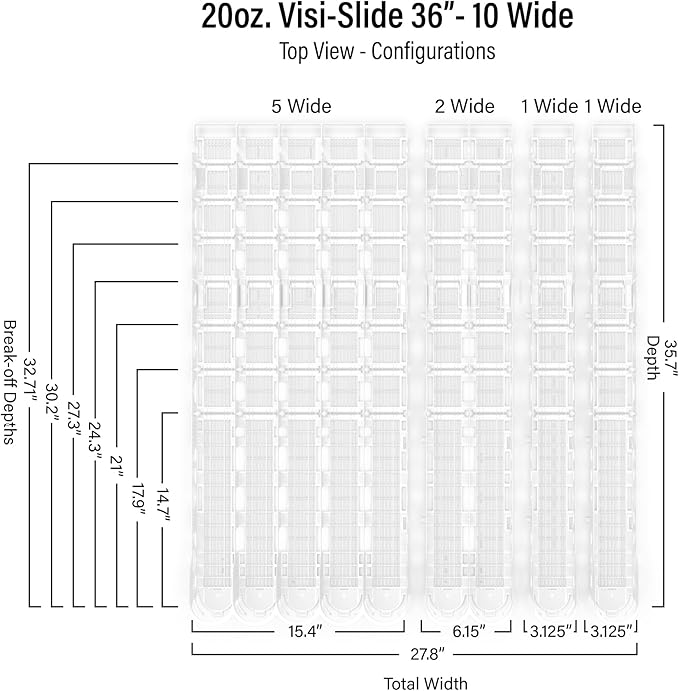 Display Technologies Visi-Slide Gravity Fed Extended Organizer for 20-25oz Beverages on Extended Flat and Angled Shelves in Cold Vaults & Coolers, 9-Wide, 36" Deep Drink Organizer (Pack of 3)